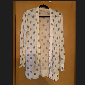 LOFT Sweaters - Ann Taylor Loft Cream w/Blue Print Cardigan Large LOFT Sweaters - Ann Taylor Loft Cream w/Blue Print Cardigan Large